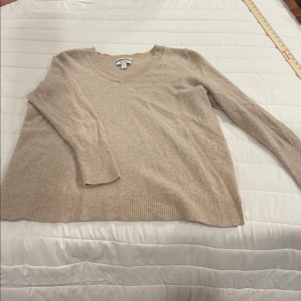 Nine West Neutral Beige V-Neck Sweater
